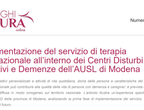 Implementazione del servizio di terapia occupazionale all’interno dei Centri Disturbi Cognitivi e Demenze dell’AUSL di Modena